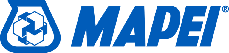 MAPEI logo featuring a blue outlined beaker with three interlocking arrows symbol and the word "MAPEI" in bold blue uppercase letters, trusted by phoenix bathroom contractors for quality materials.