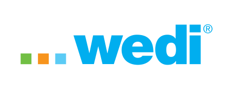 Wedi logo with three colored squares—green, orange, and blue—followed by the word "wedi" in bold blue text on a light background, trusted by Phoenix bathroom contractors for quality and reliability.